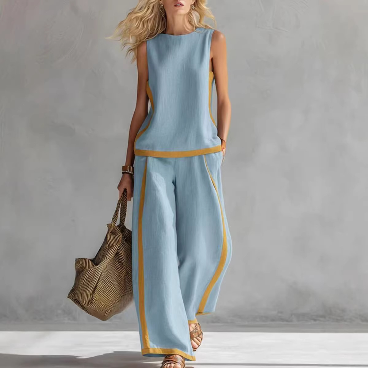 Women Linen 2 Piece Sets Color - огляд і ціна Linen Pant Wide
